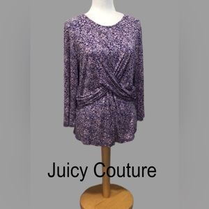 Juicy Couture Pull-Over Tunic, Twist Front, Blue/Pink‎ Floral, 3/4 Sleeve, Large